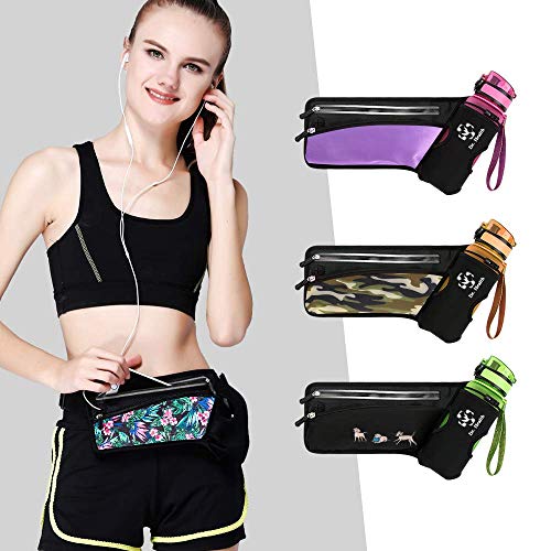 Running Belt Sport Waist Pack/Pouch w/Water Bottle Holder Hydration Fanny Pack Reflective Stripes Cellphone Storage Earphone hole for Dog walker Hiking Travel Adjustable Women/Men (Black/Camouflage) - color: Black/Camouflage