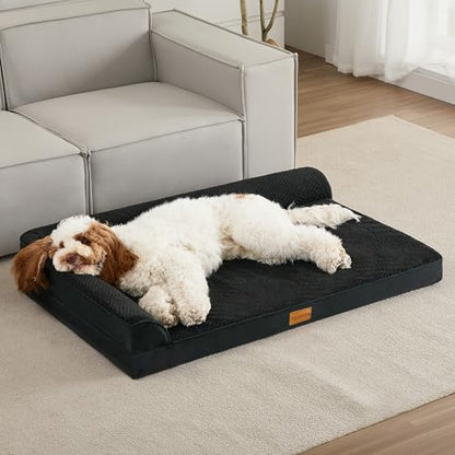 Orthopedic XL Dog Bed Large Sized Dog 48''X30'', Waterproof L Bolster Extra Large Egg Crate Foam Pet Crate Beds with Washable Removable Cover, Non-Slip Soft Pet Couch Mat, Black - color: Black, size: XXL:48x30x3.5 IN