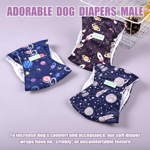 wegreeco Washable Male Dog Belly Band (Stylish Pattern) - Pack of 3 - Dog Diapers Male - Washable Male Dog Belly Wrap (Interstellar, X-Small) - color: Interstellar, size: X-Small (Pack of 3)