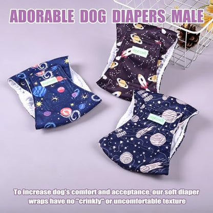 wegreeco Washable Male Dog Belly Band (Stylish Pattern) - Pack of 3 - Dog Diapers Male - Washable Male Dog Belly Wrap (Interstellar, X-Small) - color: Interstellar, size: X-Small (Pack of 3)