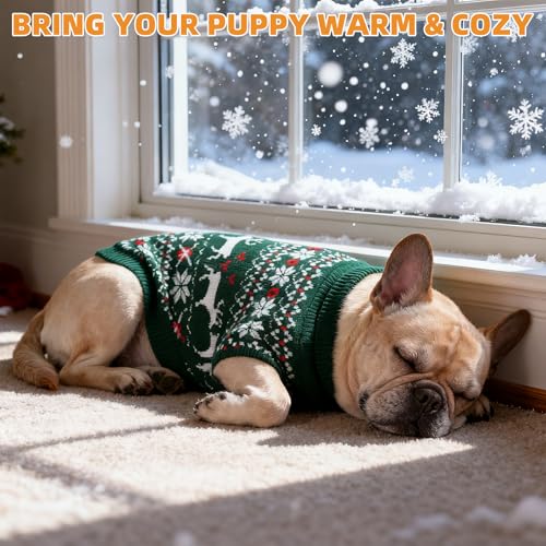 KOOLTAIL Dog Christmas Sweater, Cold Weather Pullover Classic Knitwear, Reindeer Snowflake Pattern Thick Warm Winter Pet Clothes, Cable Knit Sweaters for Small Medium Large Dogs Boy Girl, Green XL - color: Green, size: X-Large