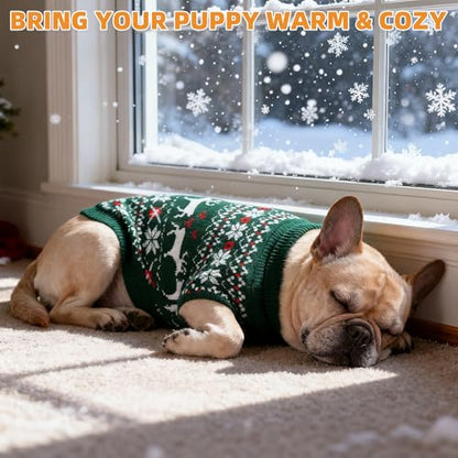 KOOLTAIL Christmas Dog Sweater, Cold Weather Pullover Classic Knitwear, Reindeer Snowflake Pattern Thick Warm Winter Pet Clothes, Cable Knit Sweaters for Small Medium Large Dogs Boy Girl, Green M - color: Green, size: Medium