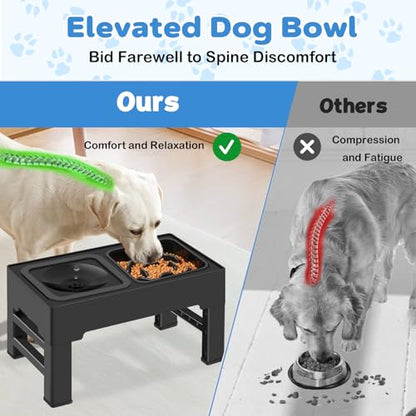 2-in-1 Elevated Slow Feeder Dog Bowls, 4 Height Adjustable Raised Dog Bowls Stand with No Spill Water Bowl, Non-Skid Pet Food Feeding Set for Small, Medium, Large Dogs Cats - size: Slow Feeder