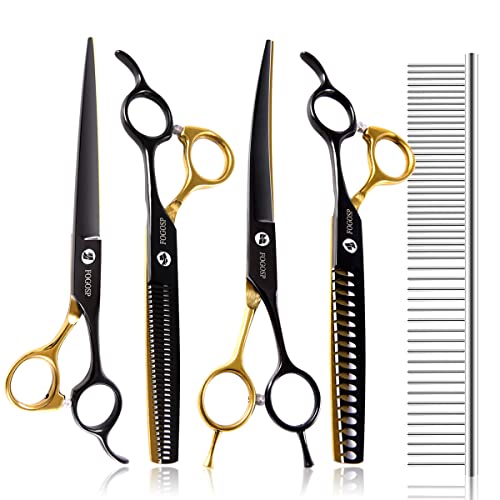 Dog Grooming Scissors Kit for Small Dogs, Black and Gold Two-Color Blender Shears Chunker Shears Curved Scissors Straight Scissors 4 pcs Set(Black&Gold,Kit) - color: Black&gold Kit