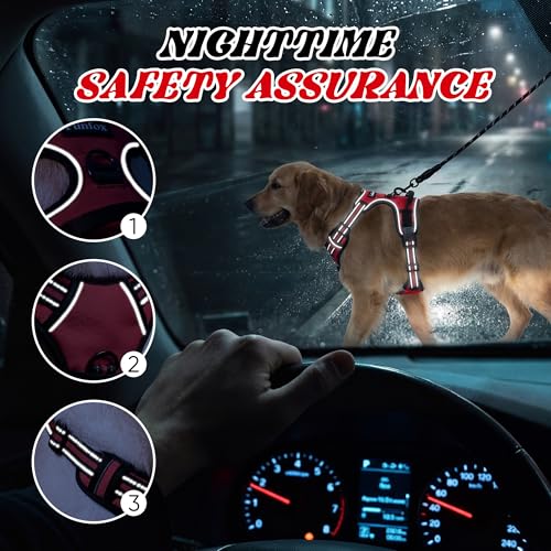 Funfox No Pull Dog Harness, Adjustable Pet Vest with Control Handle & Front Clip, Reflective Design for Small Medium Large XL Dogs, Red S - color: Red, size: S