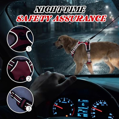 Funfox No Pull Dog Harness, Adjustable Pet Vest with Control Handle & Front Clip, Reflective Design for Small Medium Large XL Dogs, Red L - color: Red, size: L