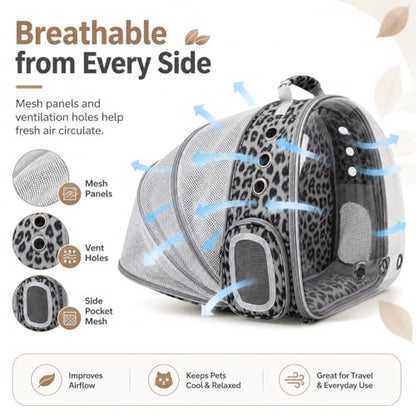 Expandable Cat Carrier Backpack for Cats & Dogs, Bubble Window Pet Travel Backpack with Breathable Mesh, Anti-Collapse Structure, Side Door, for Vet Visits, Hiking, Black and White Animal - color: Black and White Animal