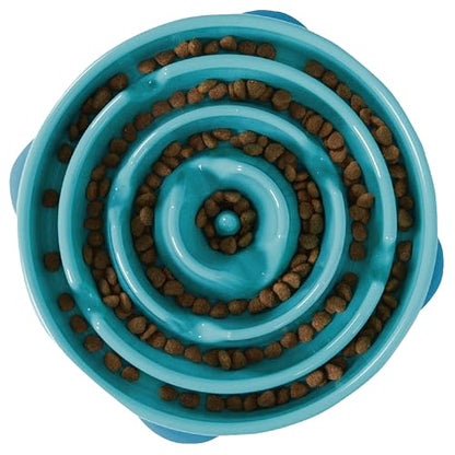 Outward Hound Fun Feeder Slo Bowl – Large 4‑Cup Capacity, Slow Feeding, Medium to Large Dogs, Non‑Slip, Turquoise, Drop Pattern - color: Turquoise, size: Large