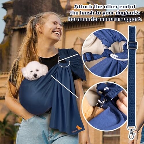 Dog Sling Carrier for Small Dogs,Carrying Wrap Anti-Anxiety Cat Sling,Adjustable Pet Sling(Navy Blue) - color: navy blue