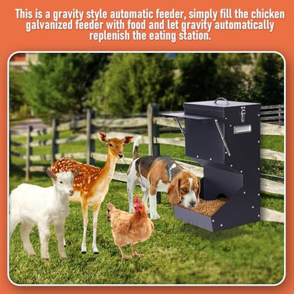 Outdoor Automatic Dog Feeder Large Breed 25 lbs, Galvanized Gravity Feeder for Dogs Metal Self Feeding Dog Food Dispenser Hanging Pet Food Feeders for Dogs Chickens and Farm Animals