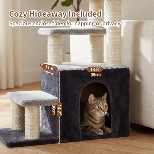 Heybly Cat Scratching Post, Sturdy Pet Stairs & Steps for Indoor Cats and Dogs, Small Cat Tree with Cat Condo, Full Wrapped Sisal Posts & Soft Plush Fabric, Smoky Gray & Light Gray HSP002SGW - color: Smoky Gray