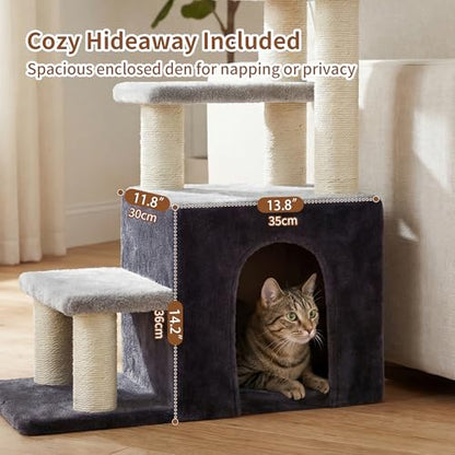 Heybly Cat Scratching Post, Sturdy Pet Stairs & Steps for Indoor Cats and Dogs, Small Cat Tree with Cat Condo, Full Wrapped Sisal Posts & Soft Plush Fabric, Smoky Gray & Light Gray HSP002SGW - color: Smoky Gray