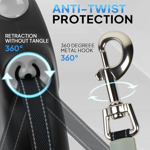 PetiFine Upgraded Retractable Dog Leash 26FT, Heavy Duty Pet Walking Lead for Large Dogs up to 110lbs, Anti-Twist Reflective Dog Leash with Anti-Slip Soft Grip, One-Handed Brake - size: Large-26 Feet(Tape)