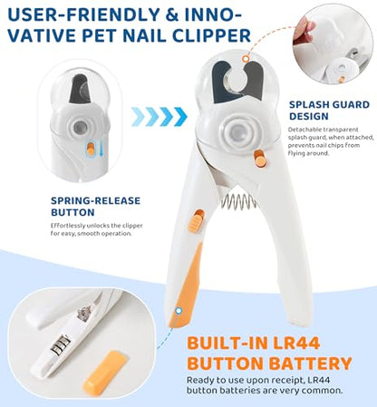 Pet Nail Clipper with Light for Cats & Small Dogs Puppies, Ultra Bright LED to Illuminate Nail Bloodline to Avoid Over Cutting, Extra-Sharp and Durable Cat Claw Trimmer with Nail File (White) - color: White