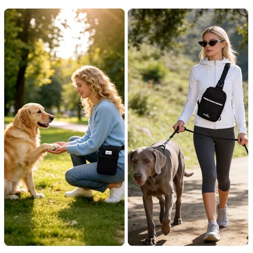 Dog Training Pouch with Removable Pocket, Dog Treat Pouch Waist Belt Clip for Hands-Free Training, Built in Water Bottle Holder, 3 Ways to Wear