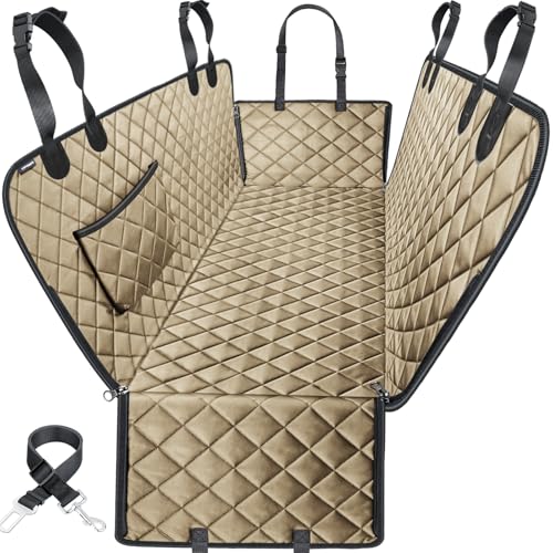 URPOWER Dog Car Seat Cover for Pets 100% Waterproof Seat Cover Hammock 600D Heavy Duty Scratch Proof Nonslip Durable Soft Back Seat Covers for Cars Trucks and SUVs - color: Light Brown, size: Standard - 54" Length