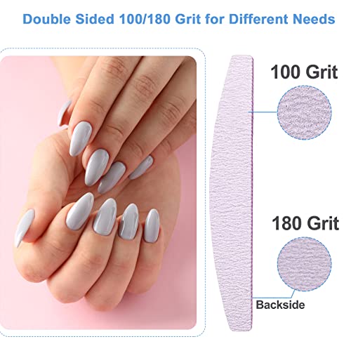 Nail Files (50 Pcs), 100/180 Grit Nail File Emery Board Bulk for Acrylic Nails and Natural Nails, Limas para Unas Acrilicas Profesional Pack Filers for Gel Nail Double Sided Manicure Curved Gray - size: 50 Pcs Halfmoon 100/180 Grit