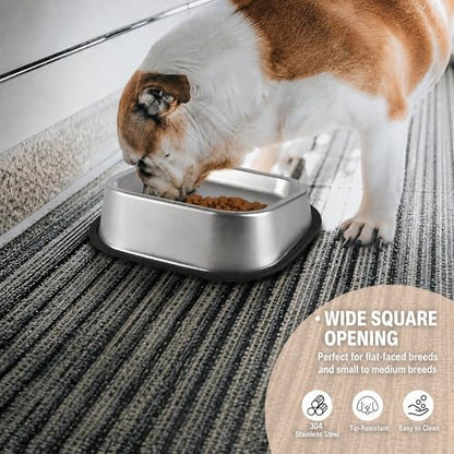 Slanted Dog Bowl for Flat-Faced Breeds - 304 Stainless Steel Tilted Food Bowl for French Bulldogs Pugs Shih Tzus Boston Terriers, Non-Slip Base, Dishwasher Safe, 18 oz
