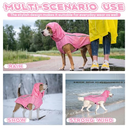 Dog Raincoat with Reflective Strip Hoodie, Waterproof Dog Raincoats, Adjustable Lightweight Hooded Poncho Dog Rain Jacket, Snowproof Windproof Clothes, Dog Raincoat for Large Dogs - color: Pink, size: XXL