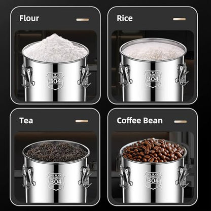 304 stainless steel food storage containers with lids lock clips airtight container large airtight for rice flour sugar grain coffee bean storage containers Kitchen jar (5.55gal/21L) - size: 5.55gal