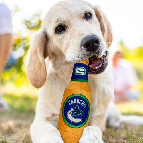 Pets First NHL Vacouver Canucks Beer Bottle Plush Dog & Cat Toy- Cutest Stadium SODA Bottle Snack Plush Toy for Dogs & Cats with Inner Squeaker & Beautiful Hockey Team/Logo - color: Vancouver Canucks, style: NHL Beer Bottle Toy
