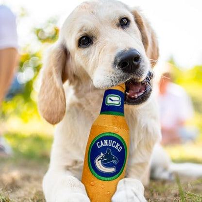 Pets First NHL Vacouver Canucks Beer Bottle Plush Dog & Cat Toy- Cutest Stadium SODA Bottle Snack Plush Toy for Dogs & Cats with Inner Squeaker & Beautiful Hockey Team/Logo - color: Vancouver Canucks, style: NHL Beer Bottle Toy