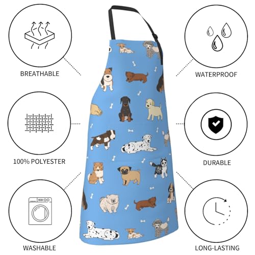 Perinsto Dog Cat Pets Cute Animals Waterproof Apron Bibs for Grooming Kitchen Cooking Baking Painting Gardening - color: Dog (Blue)