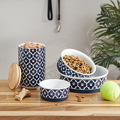 Bone Dry Lattice Collection Pet Bowl & Canister, Single Dish, Medium 6x2", Nautical Blue - color: Nautical Blue, size: Medium Single Dish, 6x2"
