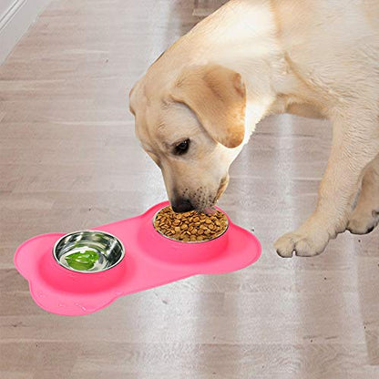 AsFrost Dog Food Bowls Stainless Steel Pet Food Bowls & Dog Water Bowls, Dog Bowls Silicone Mat No Spill Non-Skid Feeding Bowls for Small Size Dog Puppy Cat Food Dish, Pink, 3 Cup/24oz, Set of 2 Bowls - color: Pink, size: 3 Cup/27 oz each