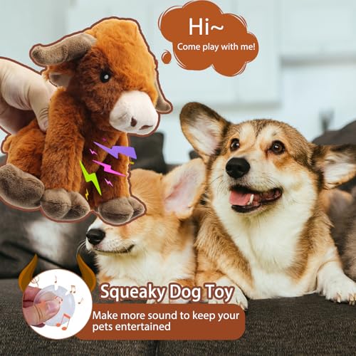 YZHDUXIU Highland Cow Dog Toy, Squeaky Dog Toys Stuffed Plush Puppy Toy, Interactive Gifts for Small Large Dogs - color: Brown Cow