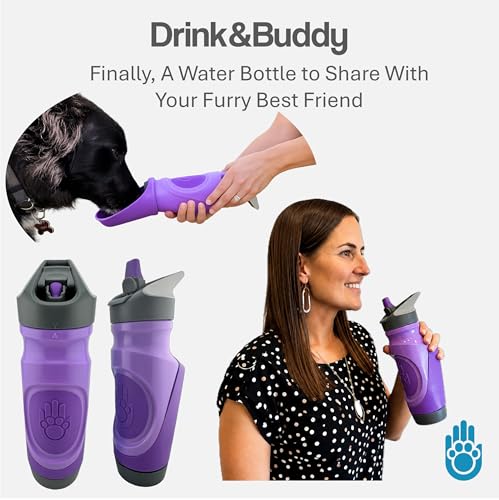 Dog Water Bottle with Bowl | Shared Hydration Bottle for Dog & Human | Leakproof, Portable for Walking, Hiking & Travel | 24 oz BPA-Free (Purple) - color: Purple
