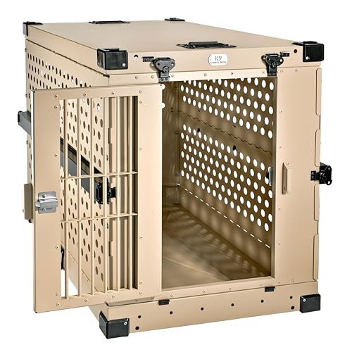 K9 Kennel Boss Aluminum Collapsible Dog Crate, Heavy Duty Folding Kennel - Large (Tan) - color: Tan, size: 41.6"L x 29.7"W x 33.9"H