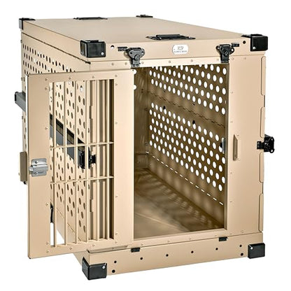 K9 Kennel Boss Aluminum Collapsible Dog Crate, Heavy Duty Folding Kennel - Large (Tan) - color: Tan, size: 41.6"L x 29.7"W x 33.9"H
