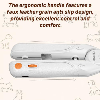 Dog Nail Clippers & Cat Nail Clipper, Pet Nail Trimmer with 2 LED Lights,Safety Side Lock, Nail File and Anti-Slip Handles, Dog Nail Grinder Quiet for Large and Medium Dogs & Cats - color: White