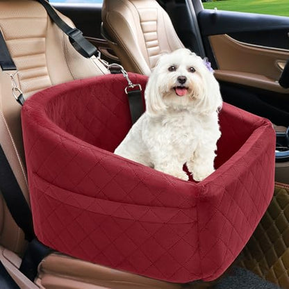 NEEZUKAR Dog Car Seat for Small Medium Dogs,Detachable Washable Dog Booster Seat Under 30lbs, Pet Car Seats Travel Bed with Storage Pockets and Safety Belt(Red) - color: Red