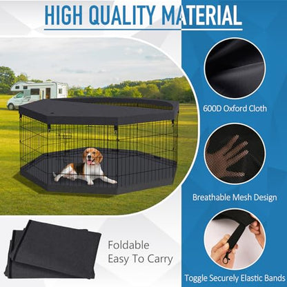 Foldable Metal Wire Dog Pen Pet Playpen Dog Fence Indoor Exercise Pen Enclosure Indoor Outdoor with Bottom Pad and Top Cover (Black 24 top Bottom Cover) - style: Playpen + top and bottom cover