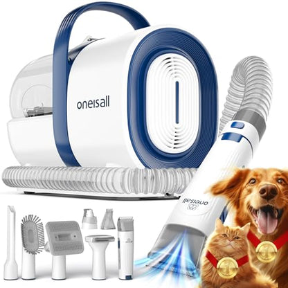 oneisall Dog Grooming Vacuum, Pet Grooming Vacuum with Clipper Nail Grinder, 1.5L Dust Cup Dog deshedding Brush with 7 Tools for Shedding Pet Hair, Home Cleaning(Blue) - color: Blue