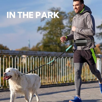 Hands Free Dog Leash with Pouch, Adjustable Waist Belt with Double Padded Handles, Waist Leash for Dog Walking Accessories, Olive - color: Black/Mint Green