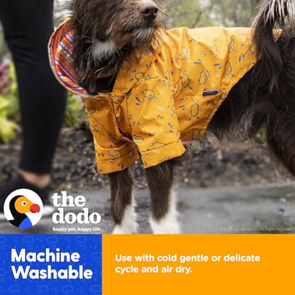 The Dodo Rainy Days Printed Raincoat for Dogs, Orange, Size Large; Water Resistant Dog Raincoat with Hook-and-Loop Drape Closure, Easy Clean PVC Material - size: Large