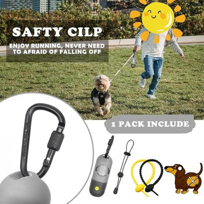 Dog Poop Bag Holder with LED Flashlight for Night Walks,Silicone Tether &Dachshund Pattern Clip for Used Bags, Hands-Free Metal Leash Carabiner, 15 Scented Waste Bags (Gray) - color: Gray