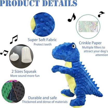 No Stuffing Dog Toys for Aggressive Chewers, Squeaky Wrinkled Toys, Durable Dog Chew Toys, Soft and Tough Plush Toys, Suitable for All Breeds of Dogs. (Dinosaur (Blue)) - color: Dinosaur (Blue)