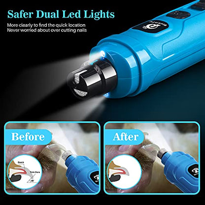 BOUSNIC Dog Nail Grinder with 2 LED Light - Super Quiet Pet Nail Grinder Powerful 2-Speed Electric Dog Nail Trimmer File Toenail Grinder for Puppy Small Medium Large Breed Dogs & Cats (Blue) - color: Blue