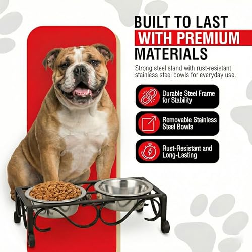Loving Pets Elevated Dog Bowls – Raised Stainless Steel Dog Bowls with Steel Stand – Non-Skid, No Spill Feeder for Small, Medium & Large Dogs – Easy to Clean, Durable Raised Dog Feeding Station - color: Matte Black, size: 1 Quart
