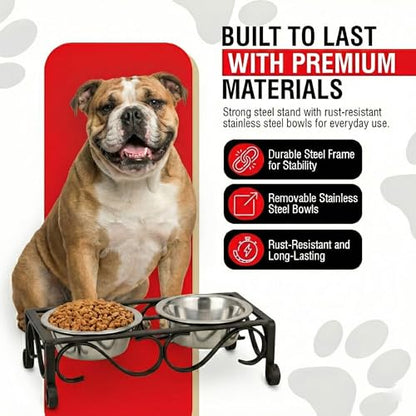 Loving Pets Elevated Dog Bowls – Raised Stainless Steel Dog Bowls with Steel Stand – Non-Skid, No Spill Feeder for Small, Medium & Large Dogs – Easy to Clean, Durable Raised Dog Feeding Station - color: Matte Black, size: 1 Quart