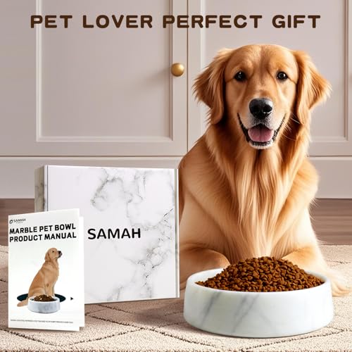 SAMAH White Marble Dog Bowl, Non-Slip Dog Food Water Bowl, Small Weighted Stone Dish, Natural Marble Heavy Pet Bowl, Easy to Clean, Gifts for Cat Lovers, Perfect Cat Dog Gifts, Holds 4 Cups(5 lbs) - color: White, size: S