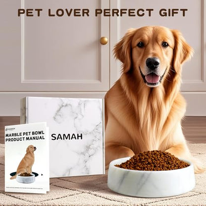 SAMAH White Marble Dog Bowl, Non-Slip Dog Food Water Bowl, Small Weighted Stone Dish, Natural Marble Heavy Pet Bowl, Easy to Clean, Gifts for Cat Lovers, Perfect Cat Dog Gifts, Holds 4 Cups(5 lbs) - color: White, size: S