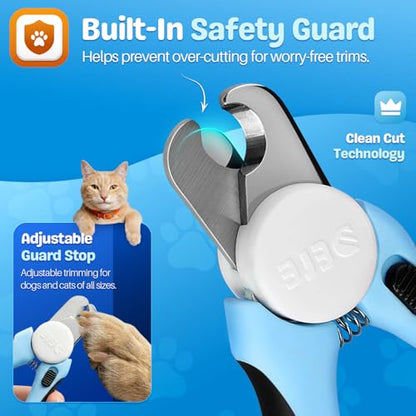 Flexzion Pet Nail Clippers for Dogs & Cats - Stainless Steel Blade Cat Nail Trimmer with Stored Nail File, Safety Guard, Easy Grip Handle - Dog Nail Clippers for Large Dogs, Medium Small Breeds, Blue - color: Blue