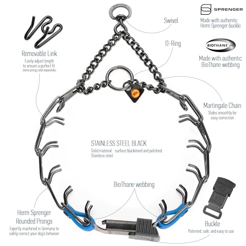 Herm Sprenger Black Stainless Steel Dog Collar with Quick Release ClicLock Buckle and Biothane Insert Training Collar Made in Germany (Cerulean Blue, 16in x 2.25mm(Neck Size up to 13-14in)) - color: Cerulean Blue, size: 16in x 2.25mm(neck size up to 13-14