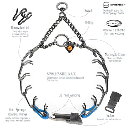 Herm Sprenger Black Stainless Steel Dog Collar with Quick Release ClicLock Buckle and Biothane Insert Training Collar Made in Germany (Cerulean Blue, 16in x 2.25mm(Neck Size up to 13-14in)) - color: Cerulean Blue, size: 16in x 2.25mm(neck size up to 13-14