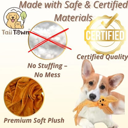 Fox Dog Toy, No Stuffing Plush Squeaky Crinkle Toy for Gentle Chewing & Interactive Play, Puppy Chew Toy for Small Medium Large Dogs, Tail Town - color: Fennec Fox